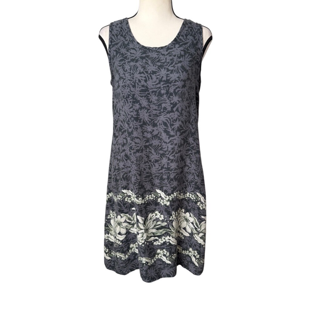 Tommy Bahama Silk Sleeveless‎ Mini Dress Tropical Palm Floral Gray Coastal Beach